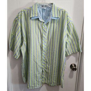 Dtek Jeans Men's XXL Double Collar Short Sleeve Green Blue Striped Button Shirt